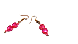Rose Color - Double Heart Drop Earrings - $4.00