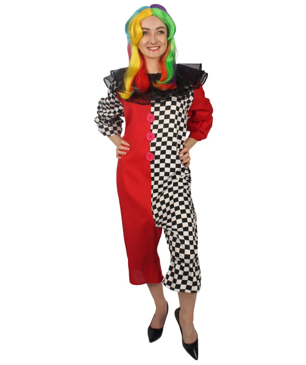 Adult Women's Naughty Clown Jumpsuit Costume | Multi Halloween Costume ...