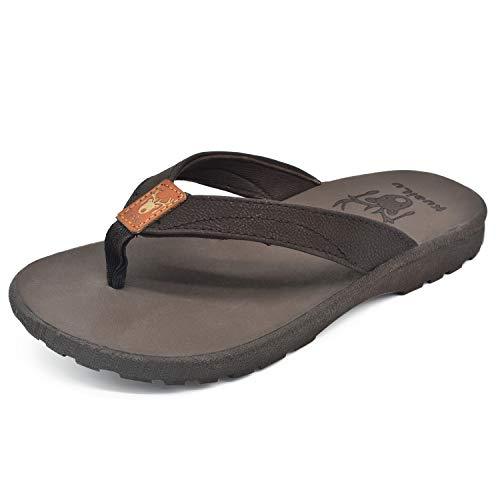 KUAILU Womens Flip Flops Foam Arch Support Leather Thong Flat Sandals Summer Bea - Sandals 