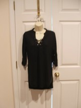 NWT ORG. $ 30  ALMOST FAMOUS BLACK 3/4  SLEEVE TUNIC  TOP  MEDIUM - $21.77