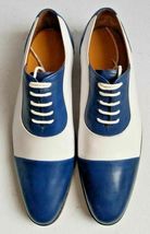 Handmade Men Blue & White Leather Lace Up Oxford Shoes Size US 11 only image 2