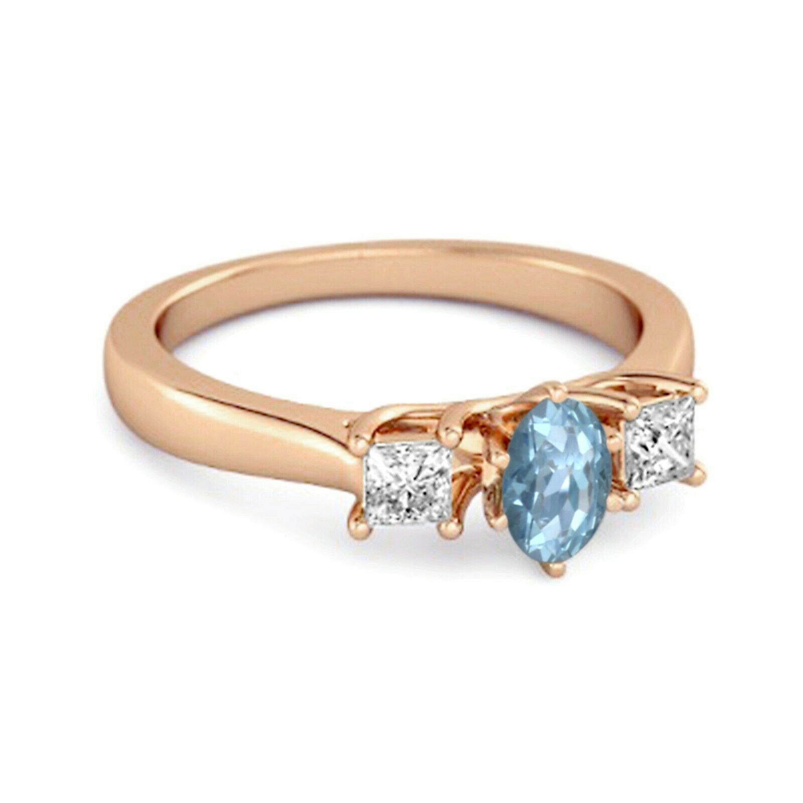 0.50 Ctw Swiss Blue Topaz Gemstone 9K Rose Gold Three Stone Ring