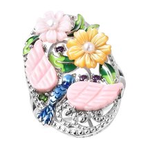 Pink and Yellow Mother of Pearl and Multi Gemstone Hummingbird Ring - $89.00
