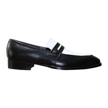 Handmade Men's White And Black Slip Ons Loafer Shoes image 2
