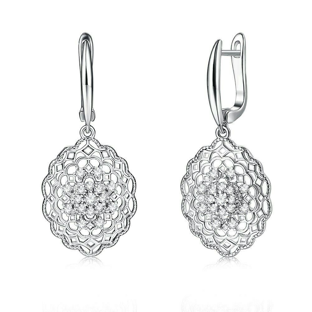 White Gold Plated Filigree Drop Earring with Gift Box