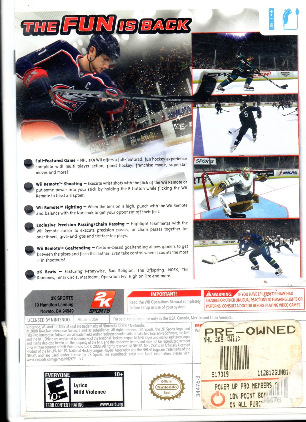 NHL 2K9 Sports Hockey ( Wii Game) No Manuel - Video Games