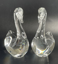 Pair Of Clear Art Glass Swan Figurines. Sweden Paperweight 5” Tall - $29.65