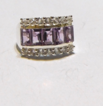 PURPLE AMETHYST OCTAGON &amp; WHITE TOPAZ BAND RING, 925 SILVER, SIZE 7, 3.3... - $29.99