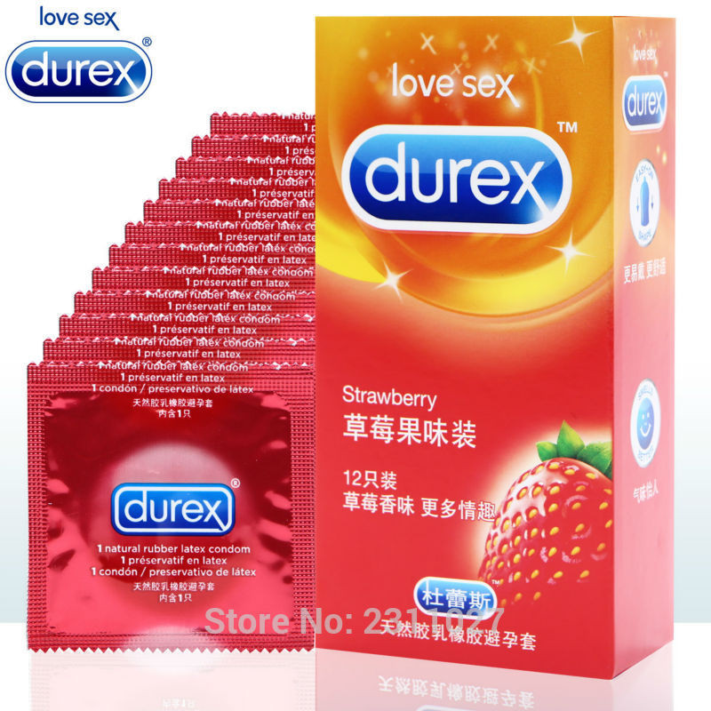 Durex Condoms large-size condoms for men/ (12 Pcs) Strawberry-flavored ...