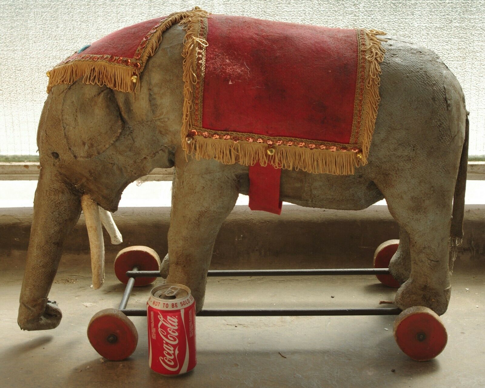 1910 stuffed elephant on wheels