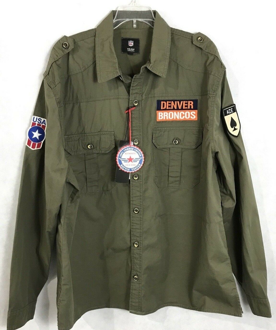 Denver Broncos Mens NFL Military Shirt NEW 100% Cotton Team Logo Patches L,XXL - $43.91