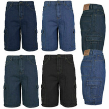 Men's Premium Cotton Multi Pocket Relaxed Fit Stonewash Denim Jean Cargo Shorts