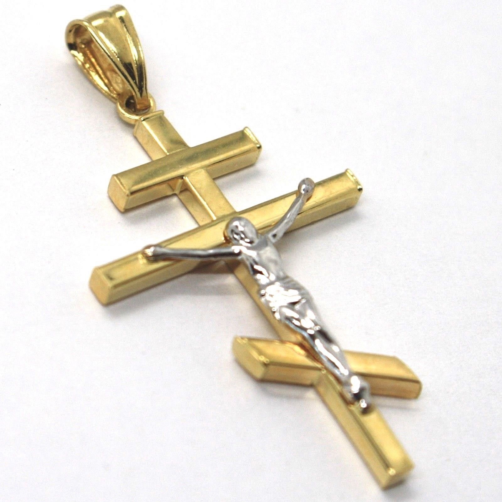 PENDENTIF CROIX OR JAUNE BLANC 750 18K, RUSSE, AVEC ORTHODOXE CHRIST ...