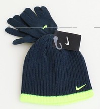 Nike Gray & Volt Knit Beanie & Stretch Gloves Youth Boy's 8-20 NWT - $22.27