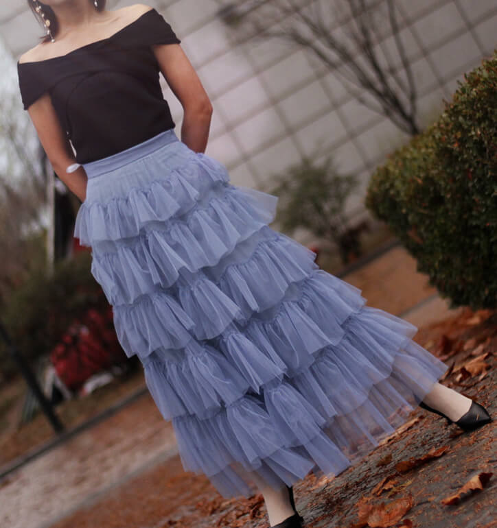 Dusty Blue Layered Tulle Skirt Dusty 