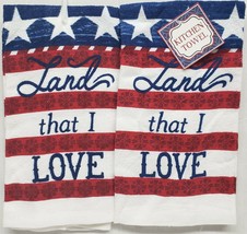 2 Same Printed Kitchen TOWELS(15x25")PATRIOTIC,AMERICAN Flag,Land That I Love,Mi - $12.86