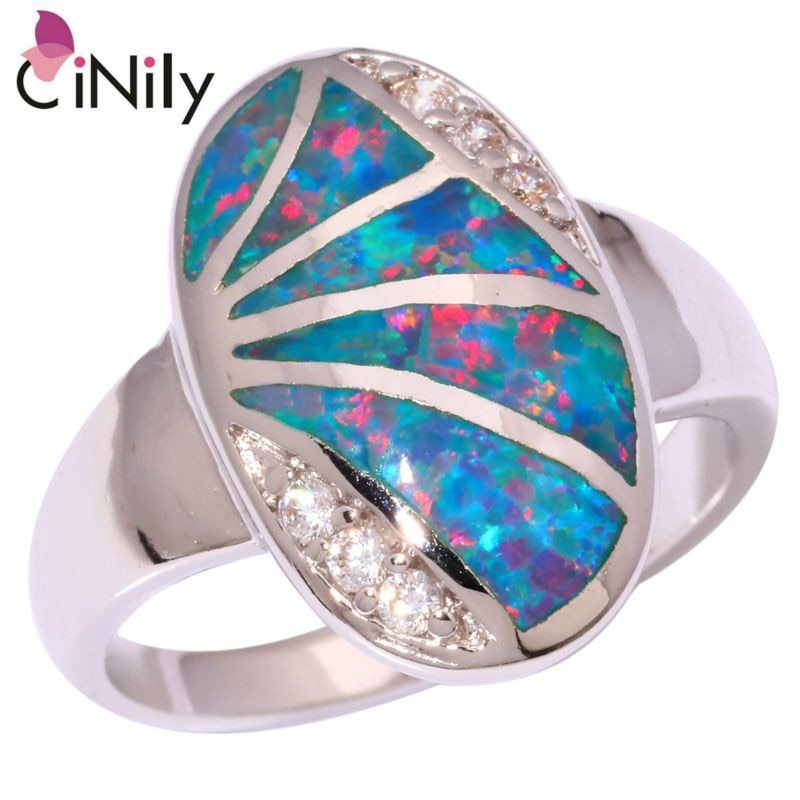 Rainbow Fire Opal Cubic Zirconia Silver Plated Ring Wholesale Retail for Women J