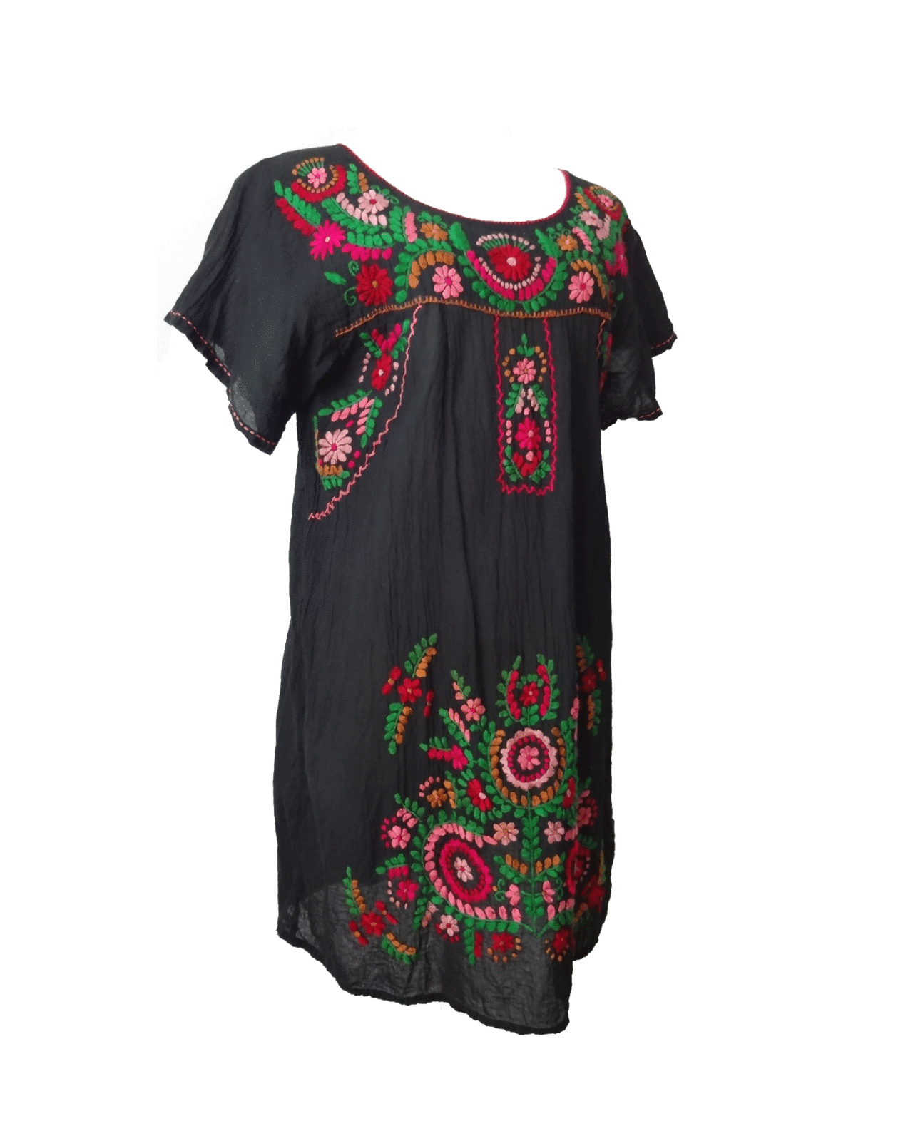 Hand Embroidered Mexican Cotton Dress, Mexican Peasant Dress - Dresses