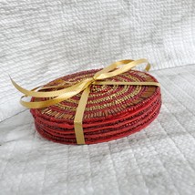 Beaded Coasters, Red & Gold, set of 4, fabric bead mats, holiday coasters image 6