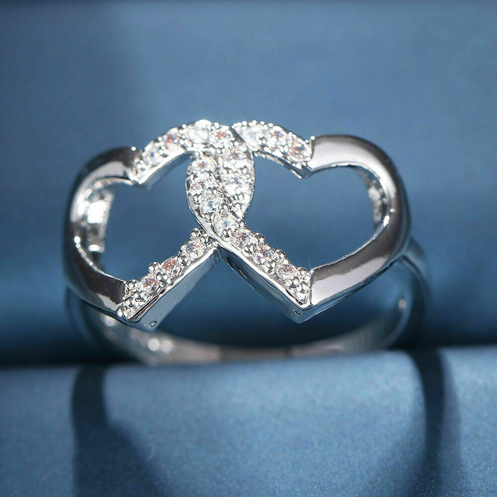 0.50Ct Double Heart Shape White Diamond 925 Sterling Silver Promise Ring for Her