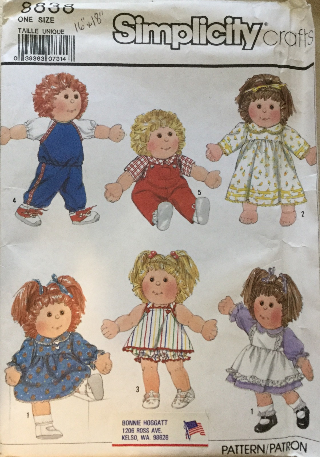 Simplicity 8838 Clothing for 16 or 18" Soft Sculpture Dolls Flower Kids