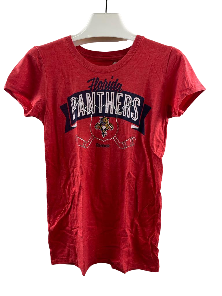 Reebok Womens Florida Panthers Rhinestones Cap Sleeve Tee Red-XL