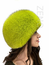 Finn Fox Fur Full Hat Saga Furs All Fur Round Hat Adjustable Yellow Green Fur image 3