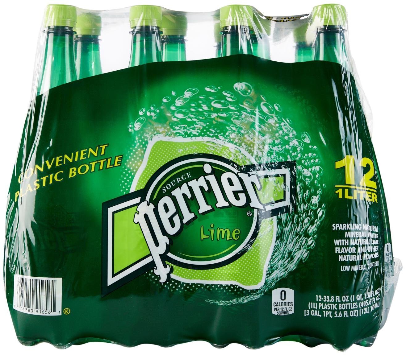 Perrier Sparkling Natural Mineral Water, Lime, 33.8ounce Plastic