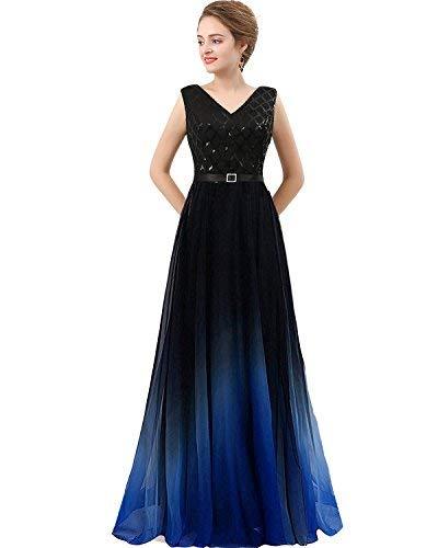 Lemai Plus Size Long Sequined Ombre Chiffon Gradient Prom Evening Dress Black Ro