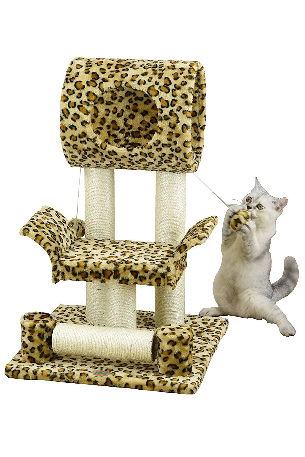 Show full-size image of Kitten Cat Pet Tree Condo House Leopard Print Kitty Scratching Post Fur Sisal