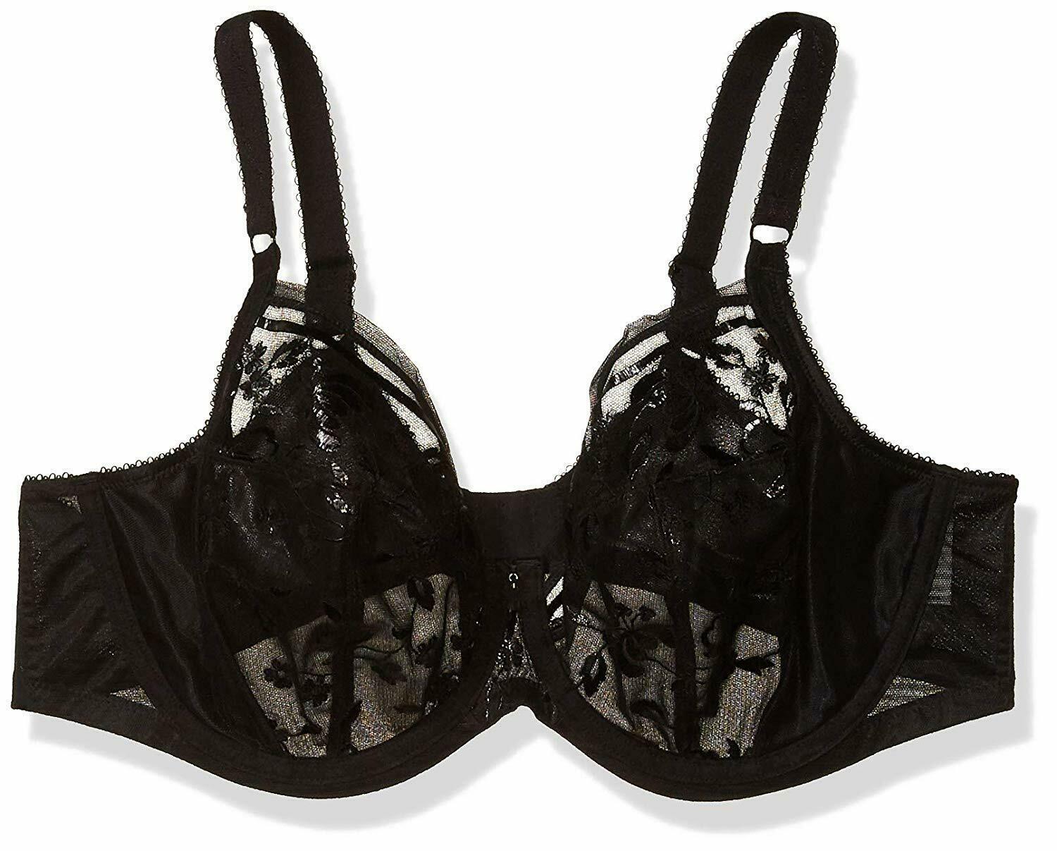 Elomi BLACK Plus Size Roxanne Sexy Sheer Underwire Plunge Bra, US 36L