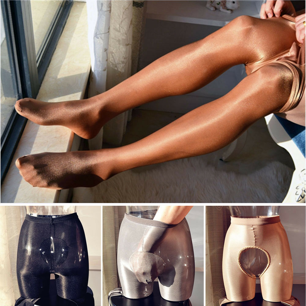 Men 70D Ultra Shiny Gloss Pantyhose Open Close Crotch Tights Stockings Underwear