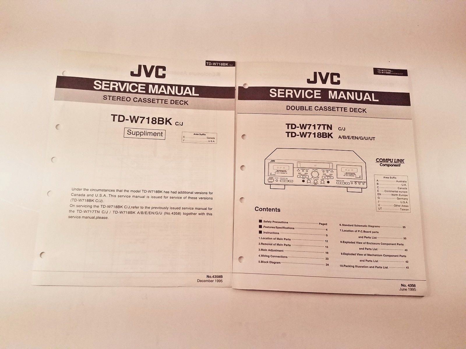 JVC TD-W717 TN TD-W718 BK Service Manual and Supplement Factory Original -  $18.55