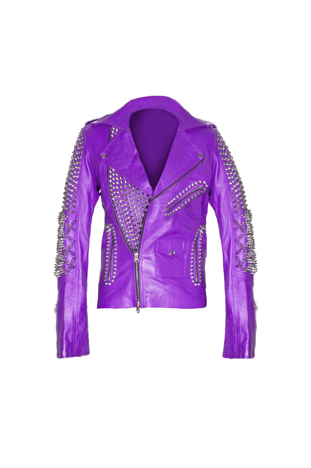 Women's Purple Vintage Leather Full Silver Spike Punk Studded Biker ...