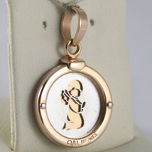 SOLID 18K WHITE & ROSE GOLD MEDAL PENDANT GUARDIAN ANGEL ENGRAVING MADE IN ITALY image 2
