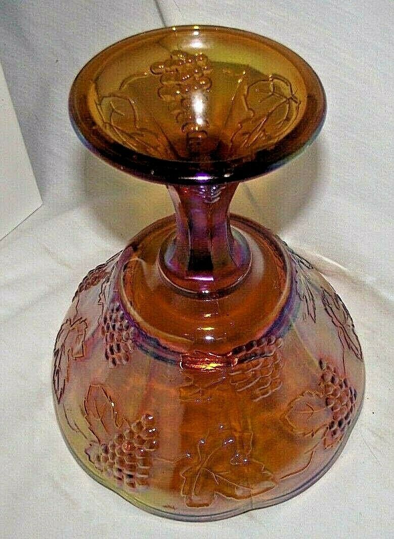 Carnival Glass Fruit Bowl Grapes Leaves Iridescent Marigold Amber