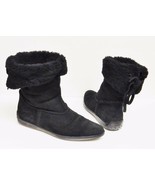 Tod&#39;s Ankle Boots Booties Shoes Moccasins Suede Leather Faux Fur Black W... - $49.73