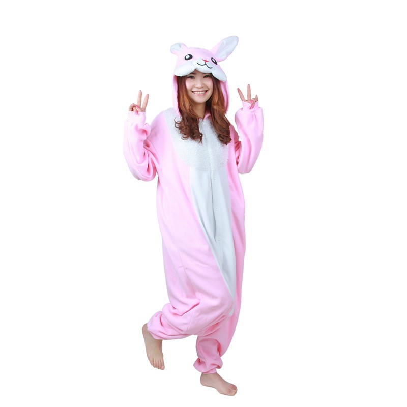 Adults' Kigurumi Pajamas Rabbit Bunny Onesie Pajamas Polar Fleece Pink Cosplay F