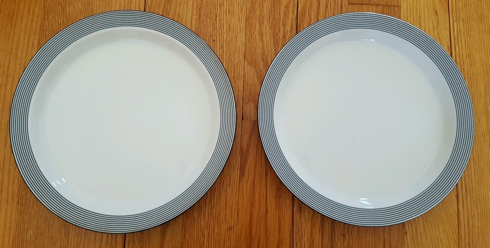 Dansk Kayla Blue Stripes and Rim White Dinner Plate 9676 