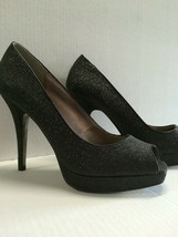 Steve Madden Women&#39;s Shoes Karro Black Glitter Open Toe Heels Size 9.5 NWOB - $48.51
