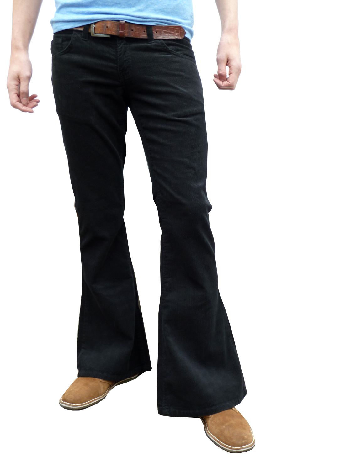 Mens Flares Black Corduroy Flared Bell Bottoms Pants Hippie indie 70s 60s Outfit - Pants