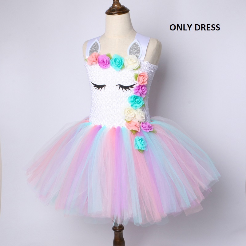Flower Girls Unicorn Tutu Dress Pastel Rainbow Princess Birthday Party ...