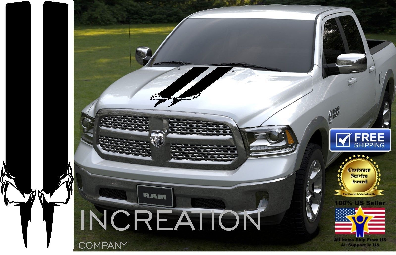 Image of Hood vinyl decal rally stripe Dodge Ram 1500 graphics hemi mopar 5.7L wild west