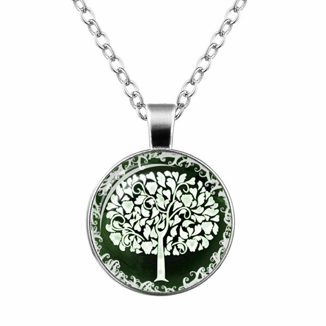 Tree of Life Tree Time Gem Glass Pendant Necklace - New