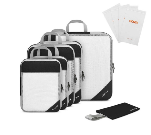 10pcs/set Travel Storage Bag Suitcase Mesh Pocket & 4 Reusable Zip Bags - Black