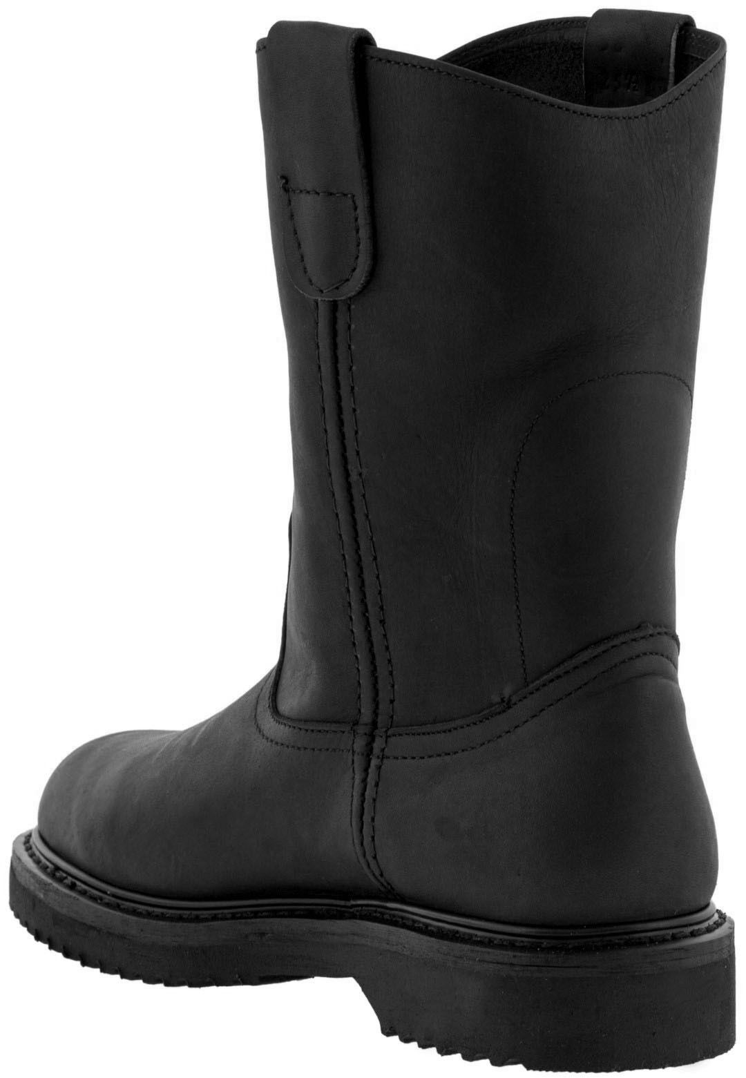 Mens Black Leather Tough Work Boots Oil Resistant Rubber Soles - Boots