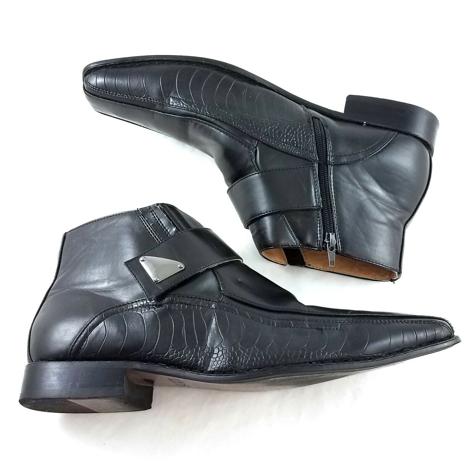 Stacy Adams Black Croc Accent Design Dress Ankle Boots Square Toe Mens ...