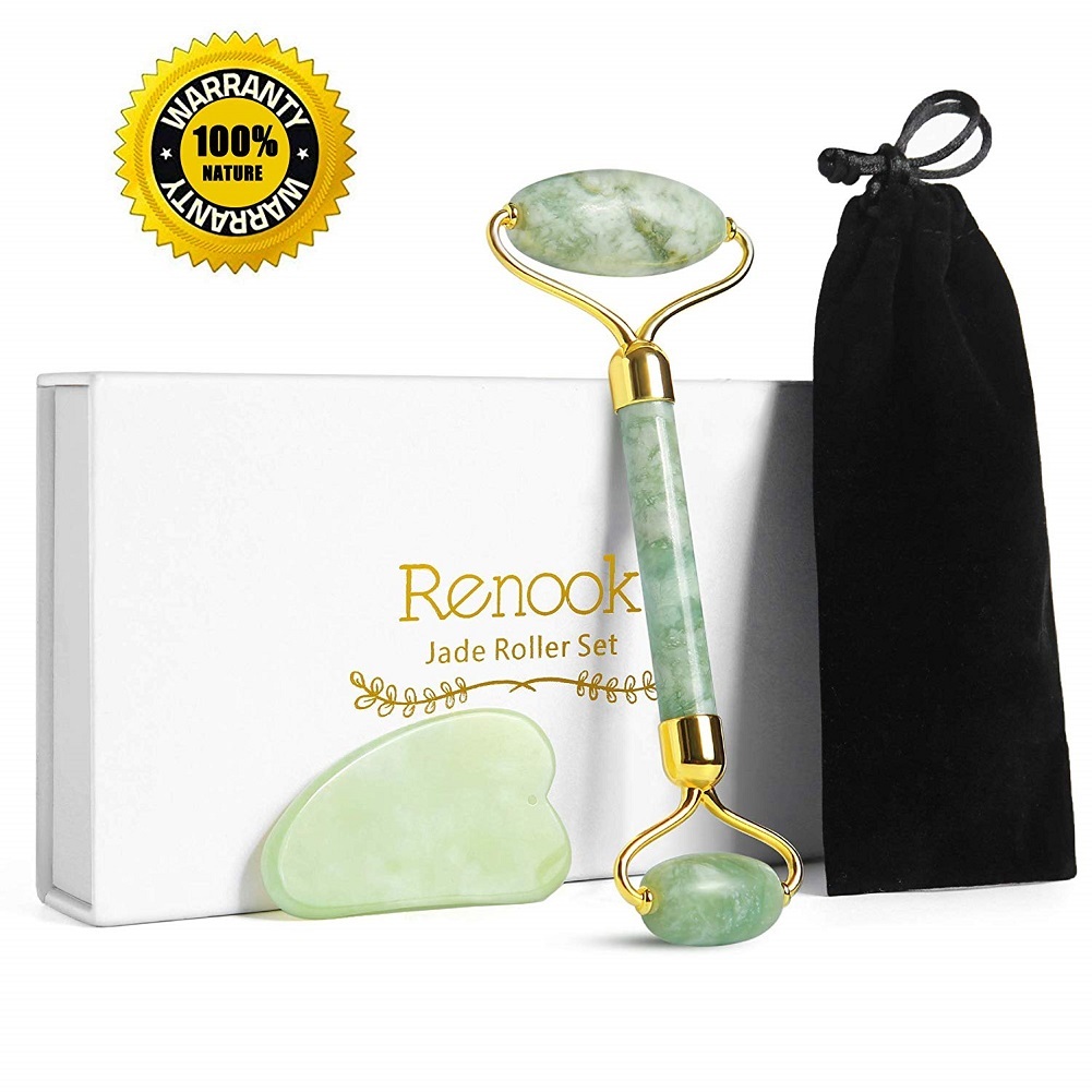 Jade Roller & Gua Sha Massage Tool Set for Face 100 Natural Facial