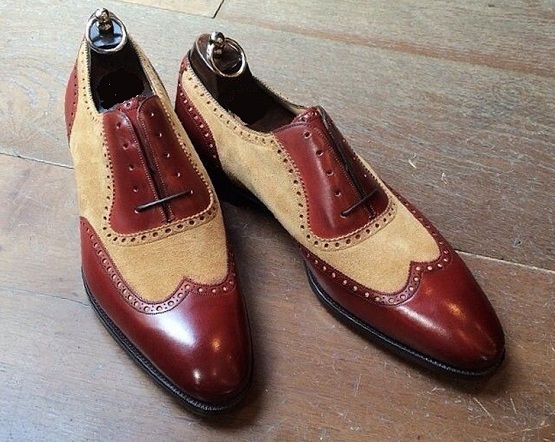 Handmade Men two tone leather formal shoes, Men beige and brown dress ...