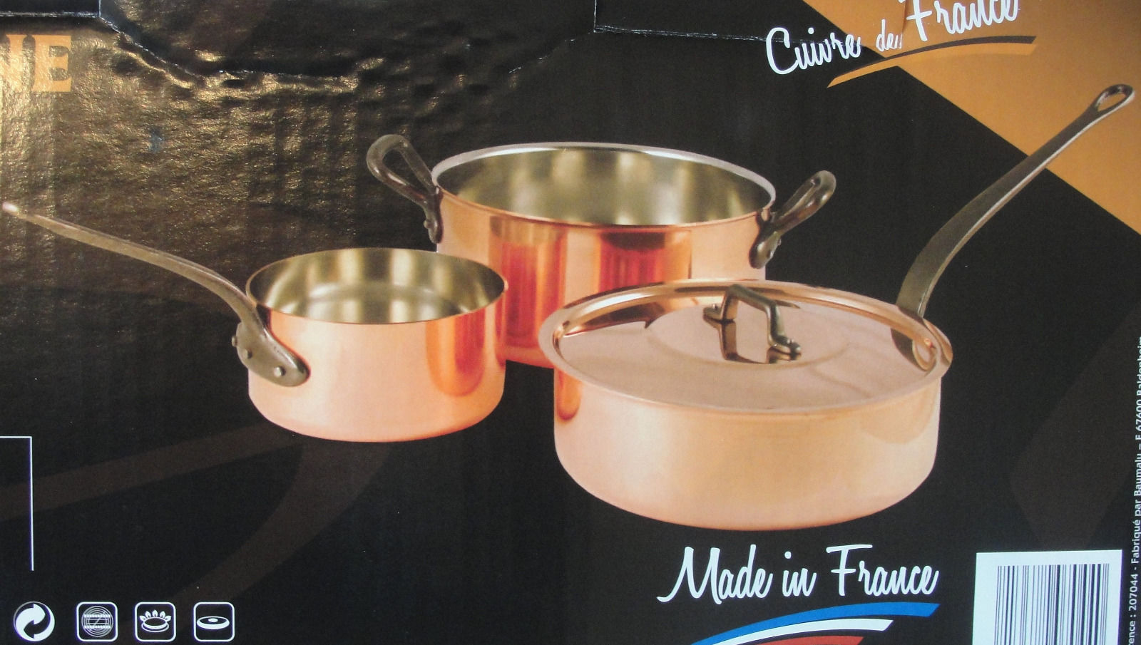 BAUMALU COPPER TIN PLATED COOKWARE 4 PIECE SET WITH LID MADE IN FRANCE